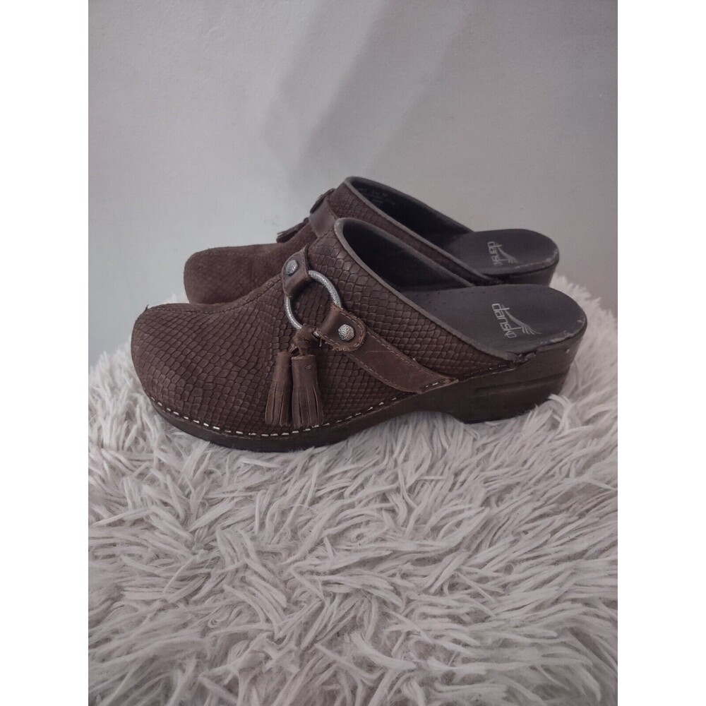 Dansko Shandy Brown Leather Snake Skin Imitation Open Heel Work Clog 39 US 8.5